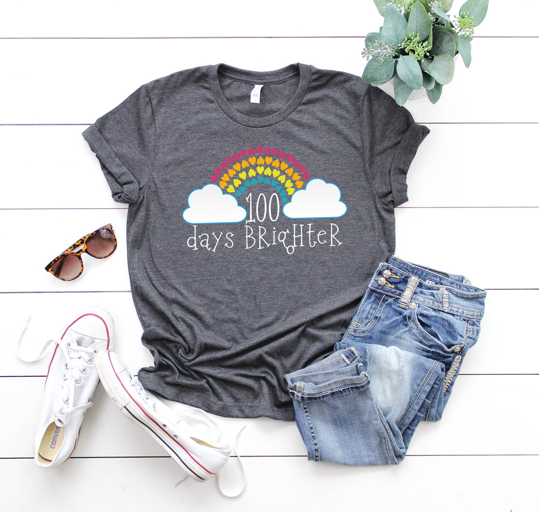 100 Days Brighter Shirt - Rainbow Heart Teacher Life & Celebration Tee