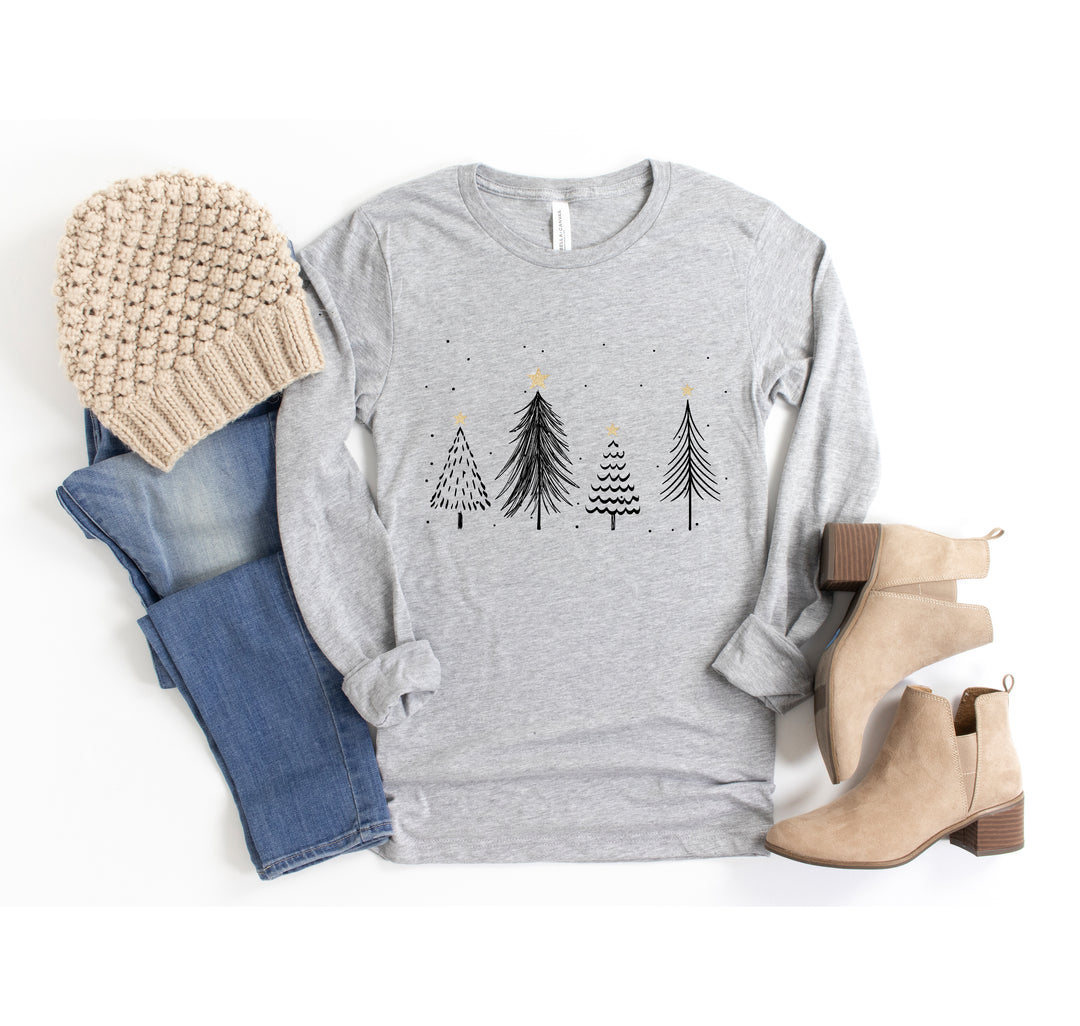 Christmas Trees Long Sleeve Shirt | Retro Holiday Longsleeve Tee