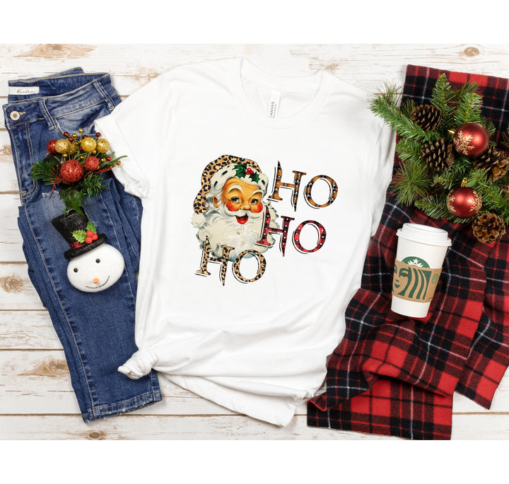 Vintage Santa Shirt | Leopard Santa Hat & Snowman Christmas Tee