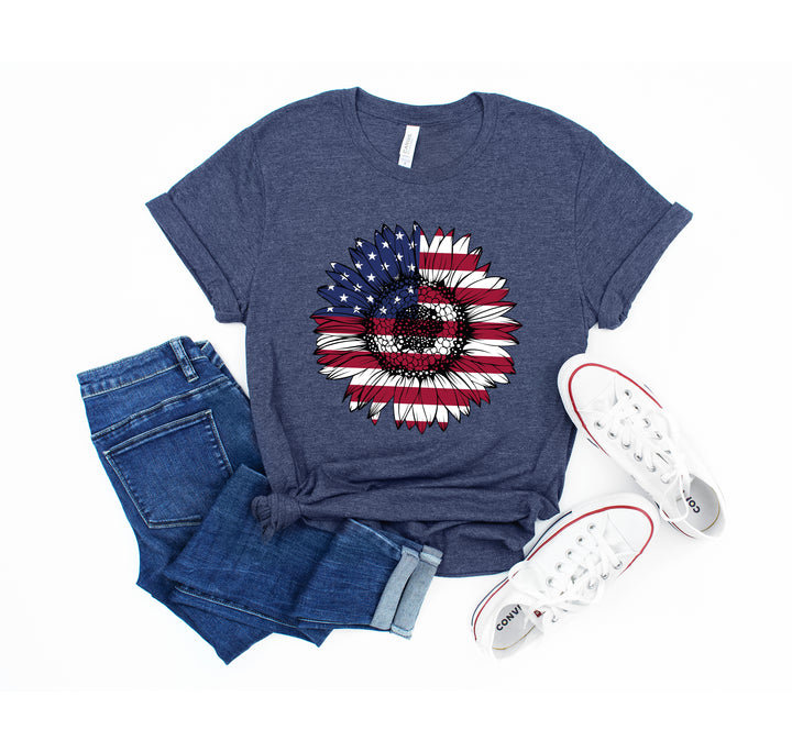 USA Flag Flower Shirt - America Sunflower Patriotic 4th of July Tee