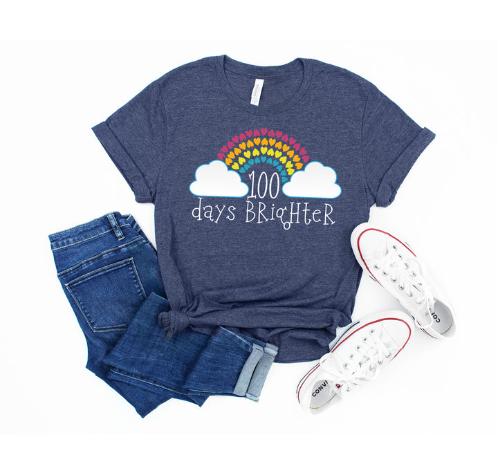 100 Days Brighter Shirt - Rainbow Heart Teacher Life & Celebration Tee