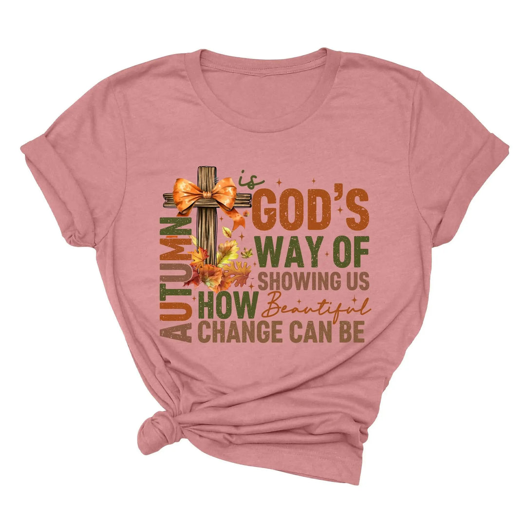 Autumn Is God's Way Of Showing Us How Beautiful Change Can Be Shirt, Retro Fall Jesus Shirt, Fall Coquette Bow Shirt Autumn Jesus Sweatshirt Shirtprintingcenter