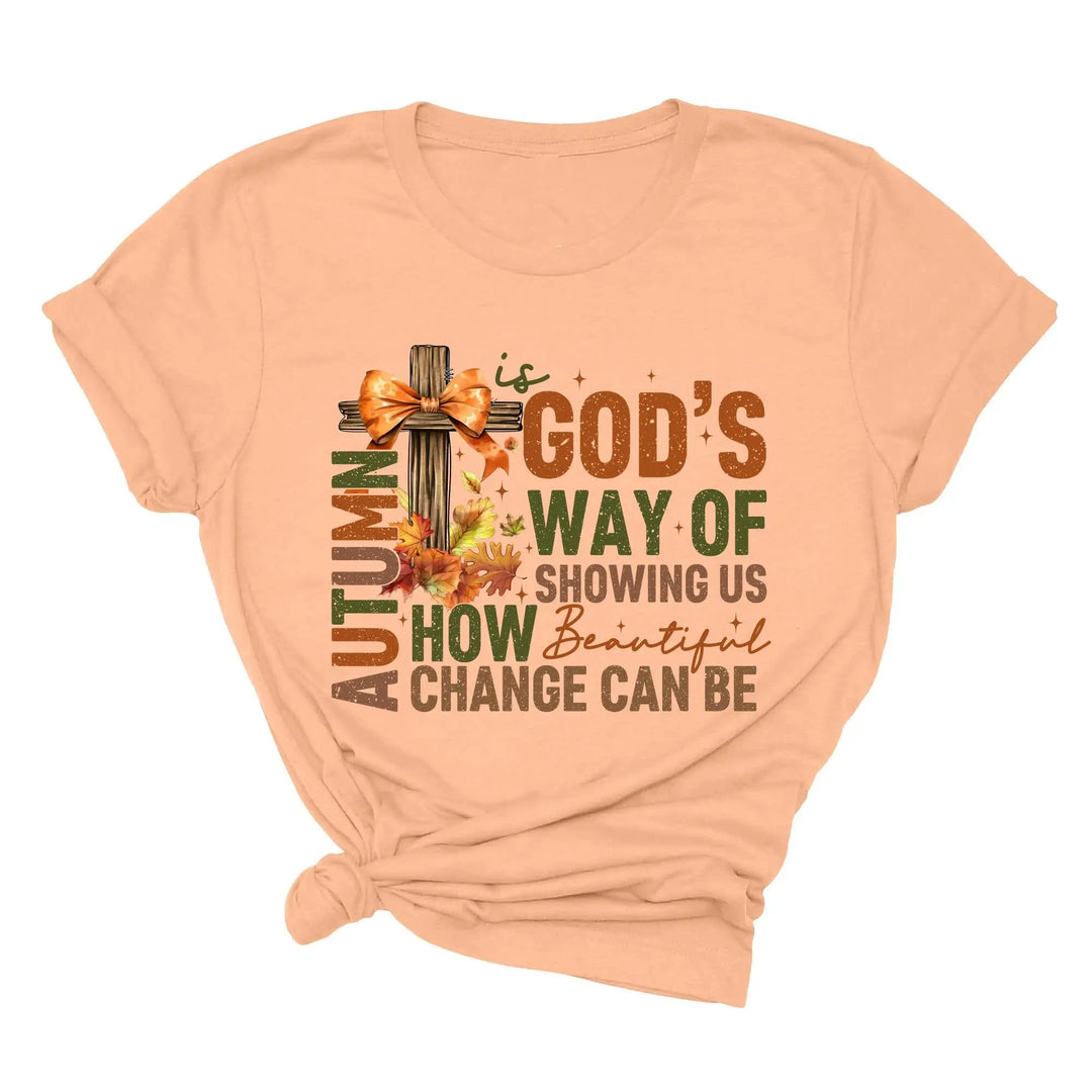 Autumn Is God's Way Of Showing Us How Beautiful Change Can Be Shirt, Retro Fall Jesus Shirt, Fall Coquette Bow Shirt Autumn Jesus Sweatshirt Shirtprintingcenter