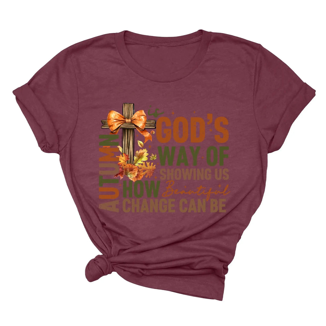 Autumn Is God's Way Of Showing Us How Beautiful Change Can Be Shirt, Retro Fall Jesus Shirt, Fall Coquette Bow Shirt Autumn Jesus Sweatshirt Shirtprintingcenter