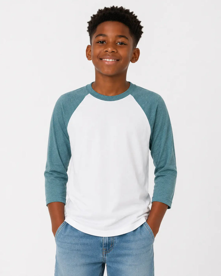 Bella + Camiseta de béisbol de manga 3/4 de lona, ​​camiseta raglán 3200 para jóvenes