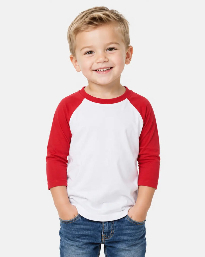 Bella + Camiseta de béisbol de manga 3/4 de lona, ​​camiseta raglán 3200 para niños pequeños