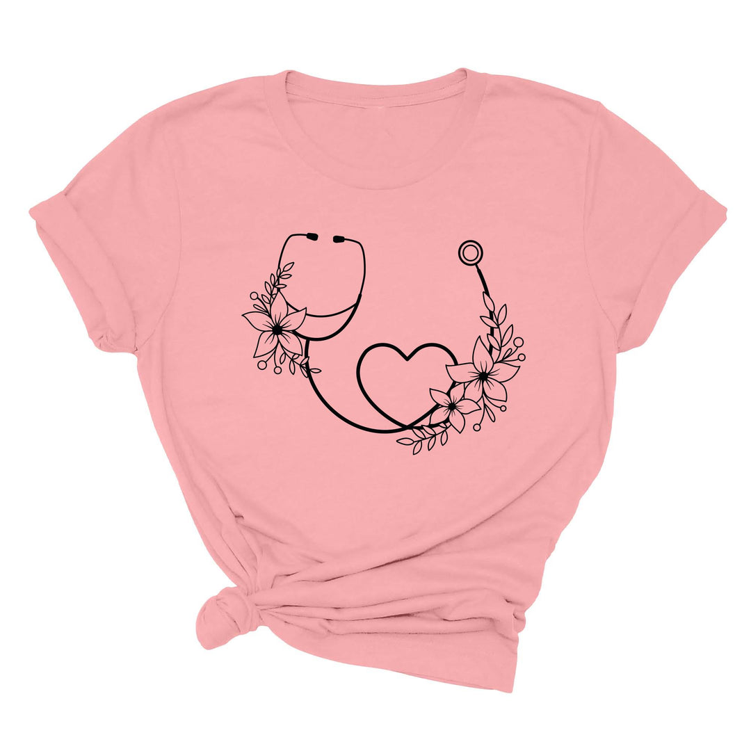 Cute Nurse Shirt - Floral Stethoscope & Healthcare Gift Tee for Women