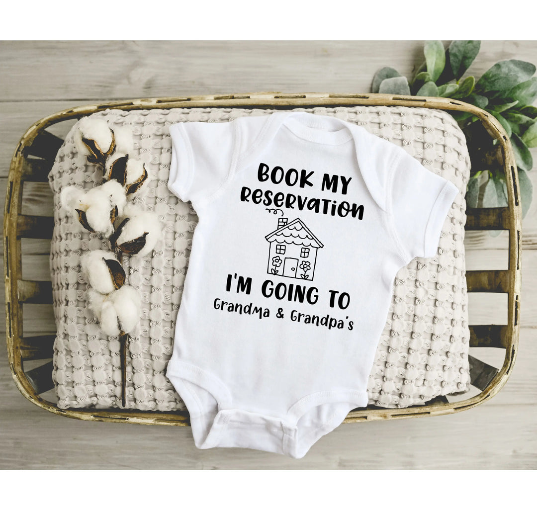 Book My Reservation Bodysuit - Pregnancy Announcement for Grandparents Shirtprintingcenter
