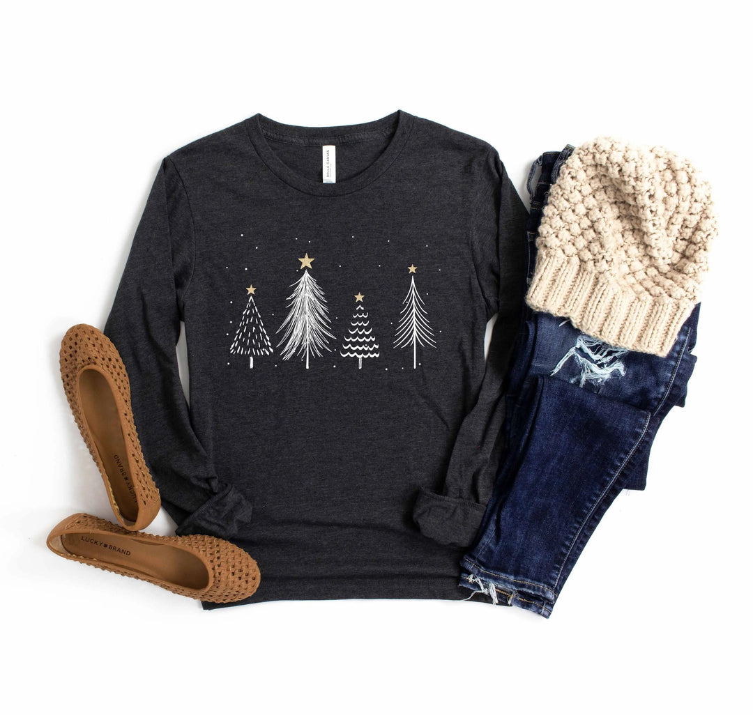 Christmas Trees Shirt, Retro Christmas Longsleeve, Family Matching Holiday Tee