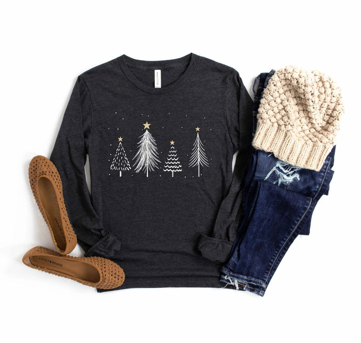 Christmas Trees Shirt, Retro Christmas Longsleeve, Family Matching Holiday Tee