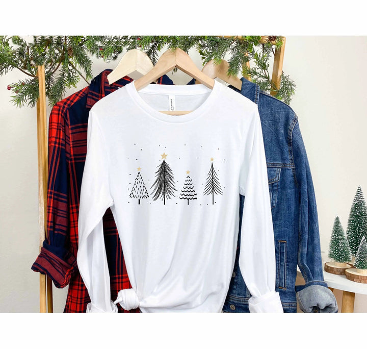Christmas Trees Shirt, Retro Christmas Longsleeve, Family Matching Holiday Tee