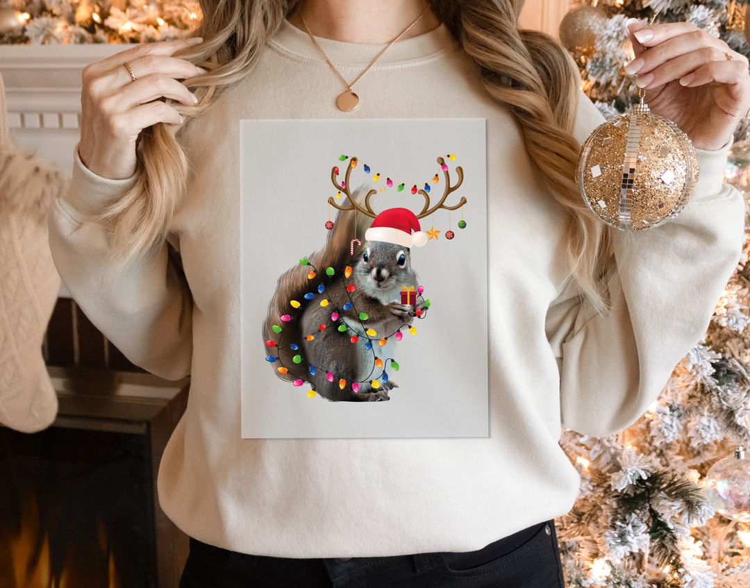 Funny Squirrel Christmas Lights DTF Transfer, Ready to Press Design