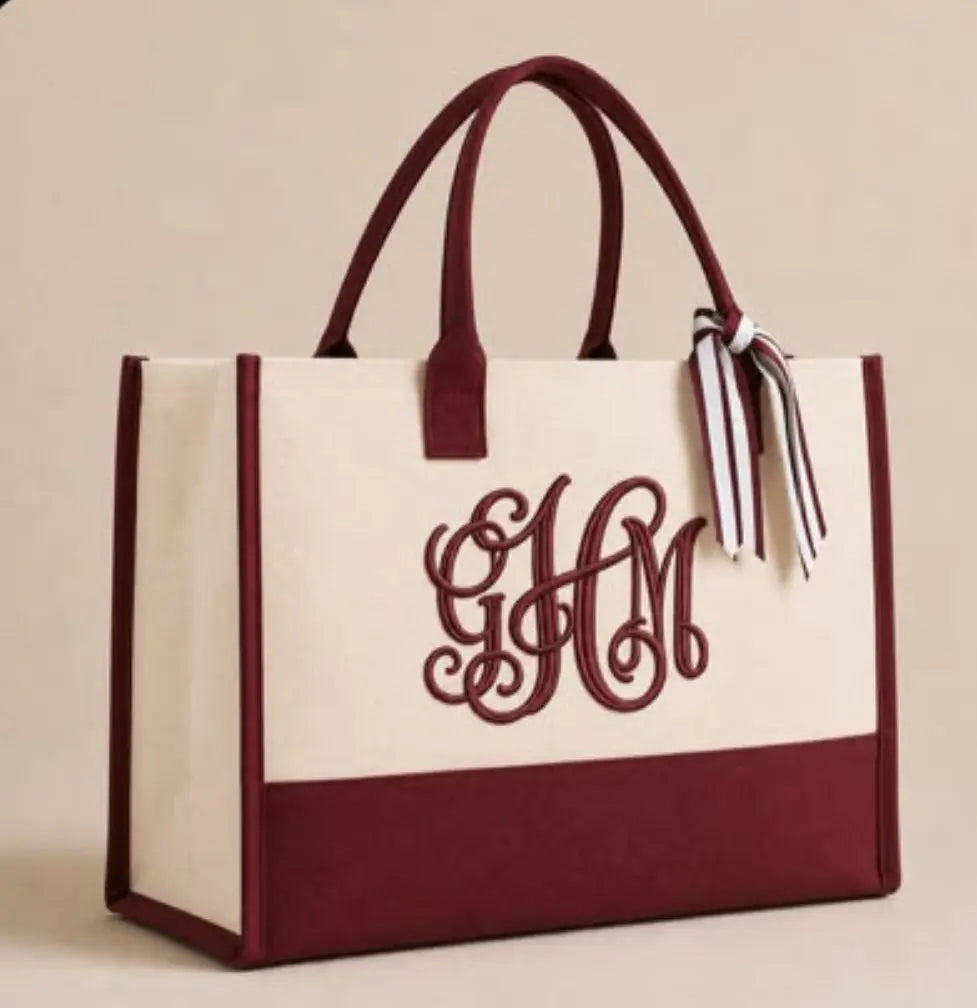 Custom Cottonfelt Wedding Canvas Tote Bag with Ribbon & Bottom Board Support