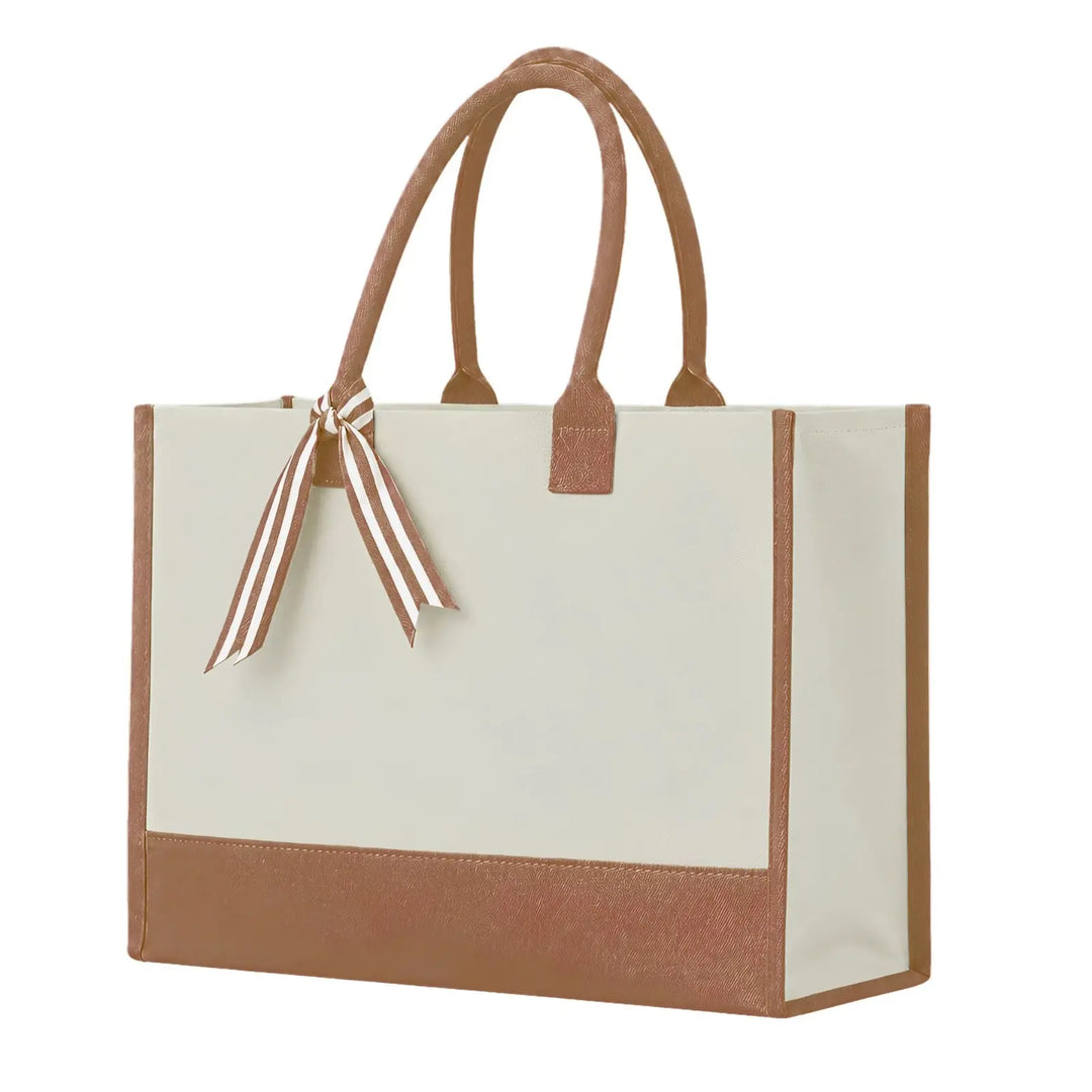 Custom Cottonfelt Wedding Canvas Tote Bag with Ribbon & Bottom Board Support