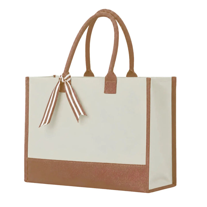 Custom Cottonfelt Wedding Canvas Tote Bag with Ribbon & Bottom Board Support