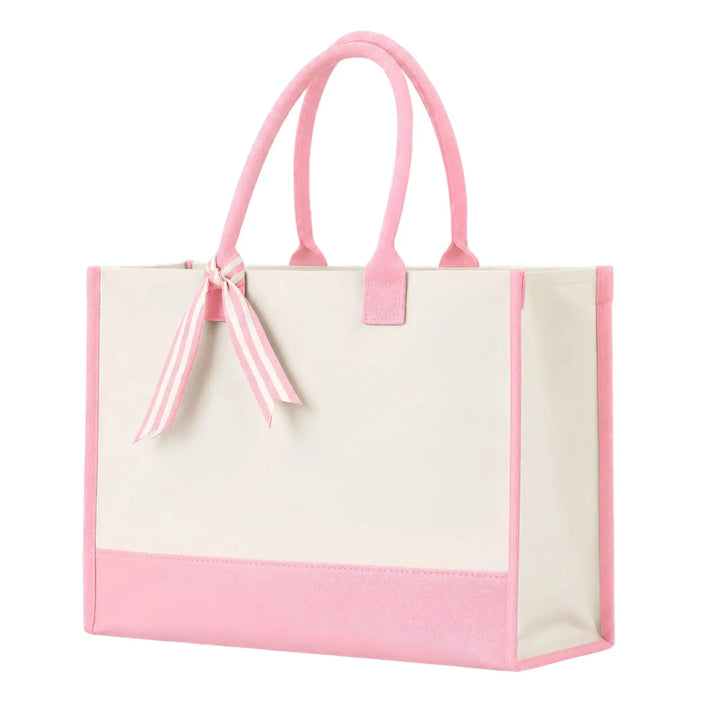 Custom Cottonfelt Wedding Canvas Tote Bag with Ribbon & Bottom Board Support