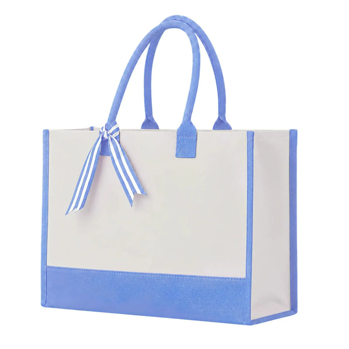 Custom Cottonfelt Wedding Canvas Tote Bag with Ribbon & Bottom Board Support