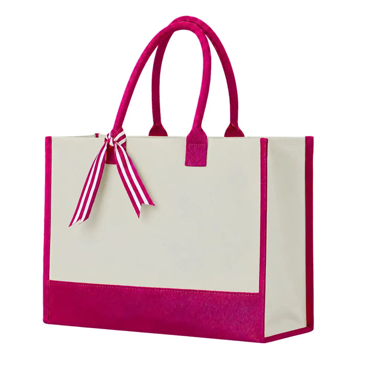 Custom Cottonfelt Wedding Canvas Tote Bag with Ribbon & Bottom Board Support