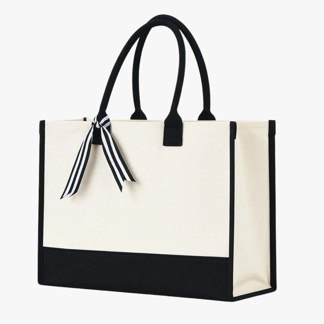 Cottonfelt Wedding Canvas Tote Bag with Ribbon & Bottom Board Support