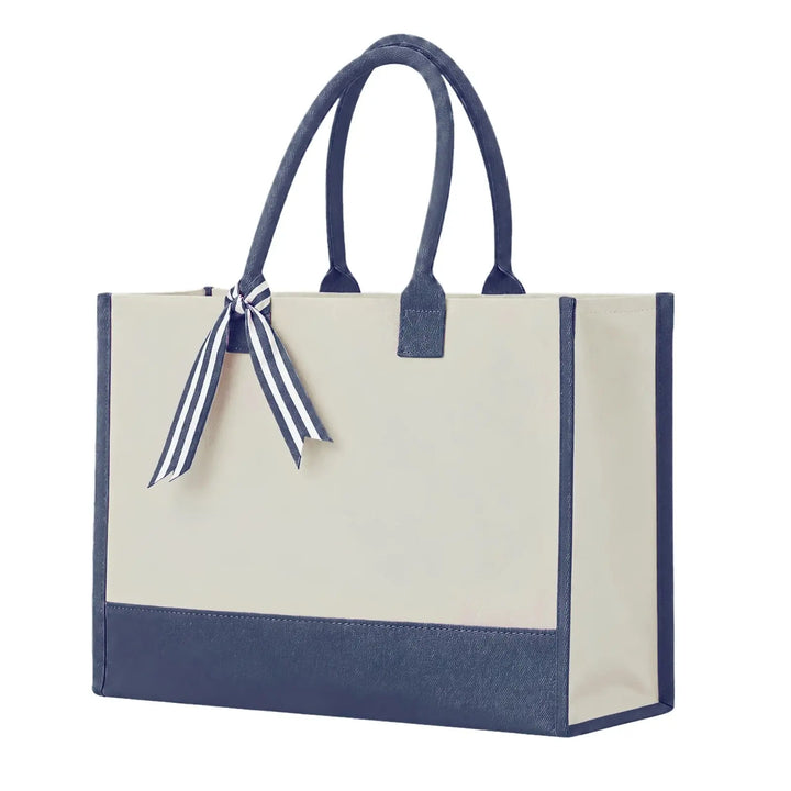 Cottonfelt Wedding Canvas Tote Bag with Ribbon & Bottom Board Support
