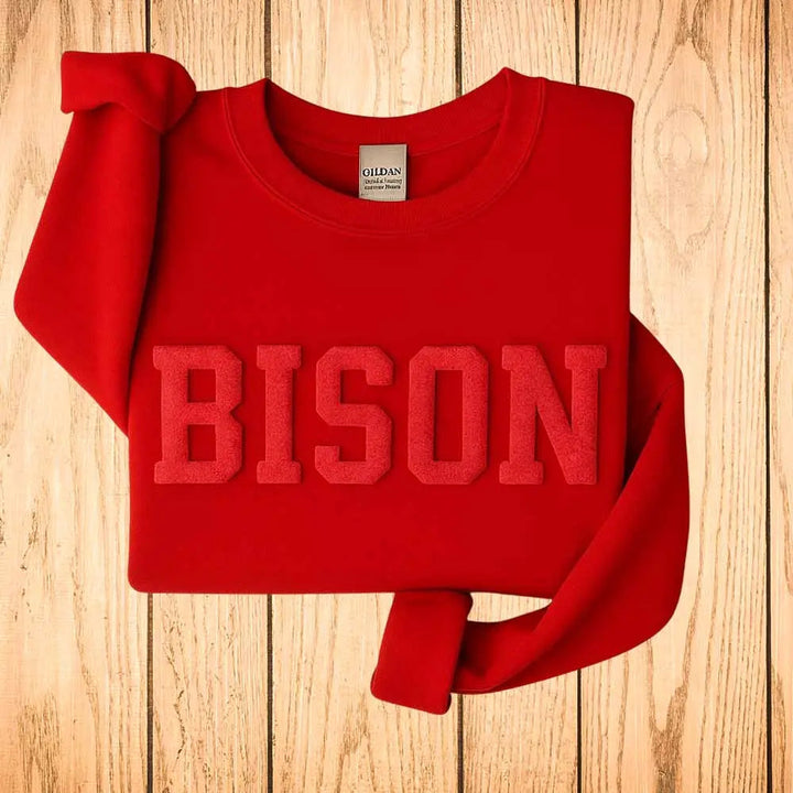 Sudadera personalizada con estampado abullonado, cuello redondo con nombre de equipo en relieve y sudadera con estampado abullonado de mascota escolar.