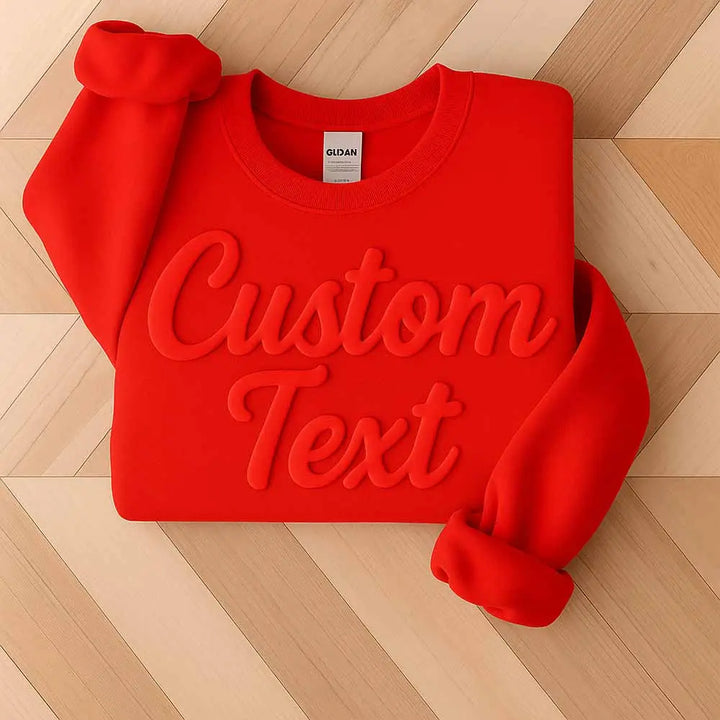 Sudadera personalizada con estampado abullonado, cuello redondo con nombre del equipo en relieve, sudadera personalizada con estampado abullonado de mascota escolar, sudadera metálica abullonada