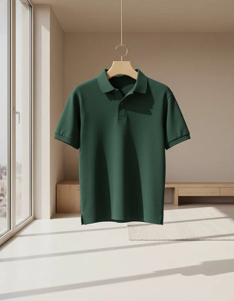 Green polo shirt on a white background