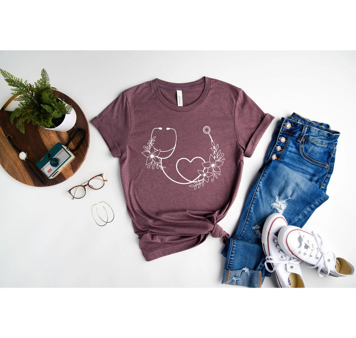 Cute Nurse Shirt - Floral Stethoscope & Healthcare Gift Tee for Women Shirtprintingcenter
