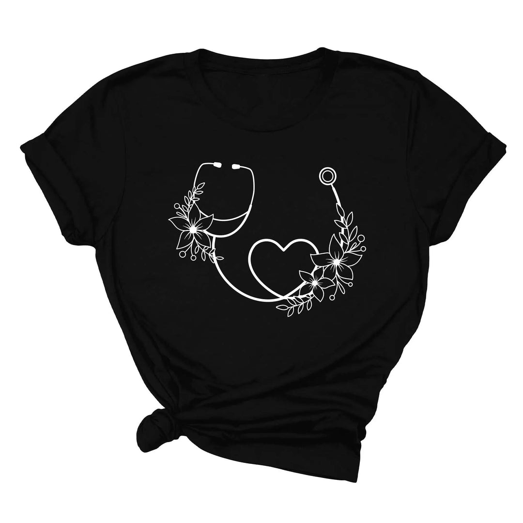 Cute Nurse Shirt - Floral Stethoscope & Healthcare Gift Tee for Women Shirtprintingcenter