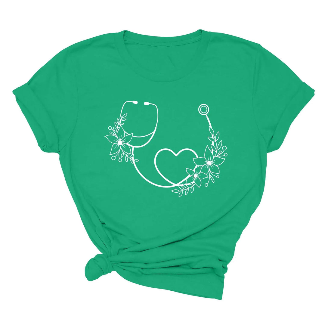 Cute Nurse Shirt - Floral Stethoscope & Healthcare Gift Tee for Women Shirtprintingcenter