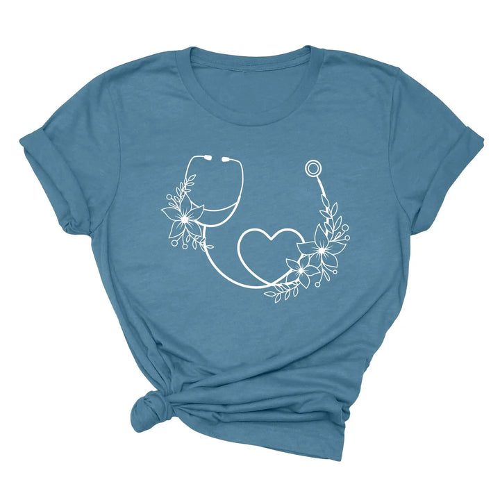 Cute Nurse Shirt - Floral Stethoscope & Healthcare Gift Tee for Women Shirtprintingcenter