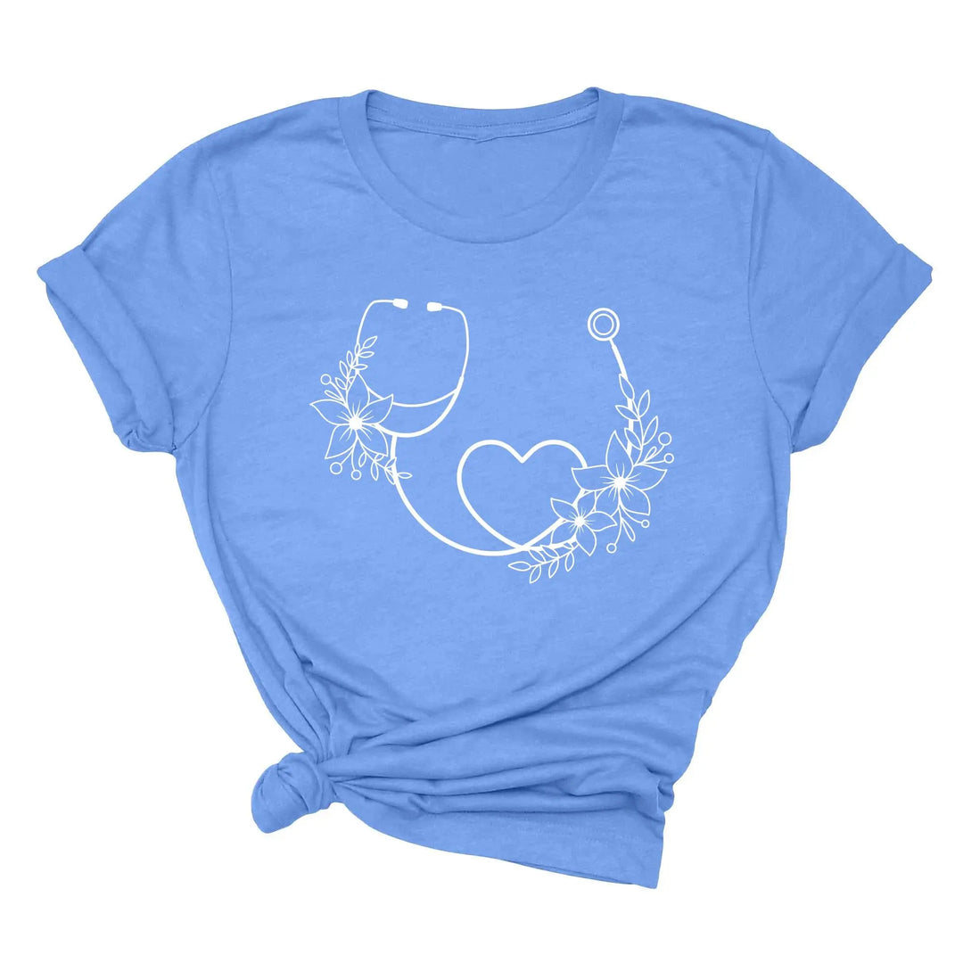 Cute Nurse Shirt - Floral Stethoscope & Healthcare Gift Tee for Women Shirtprintingcenter