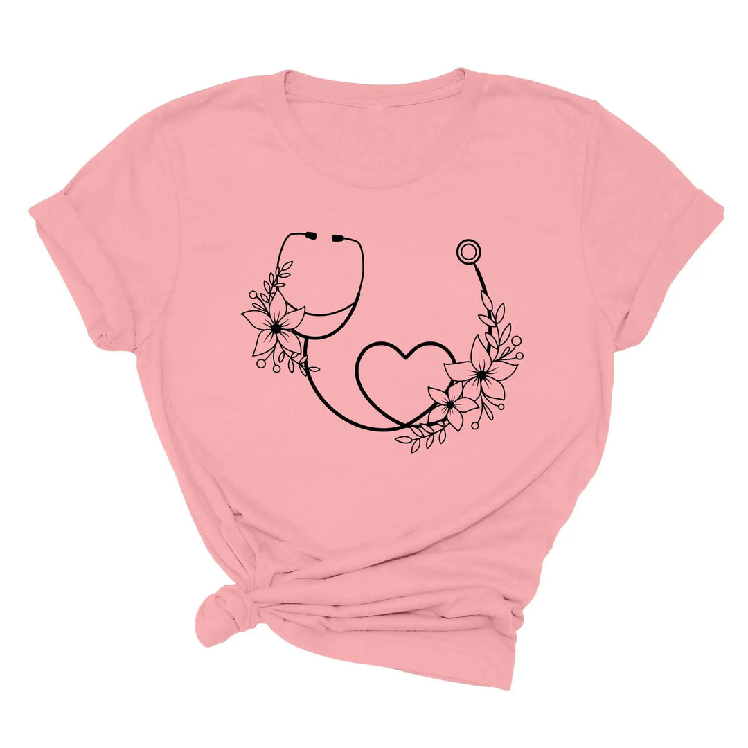 Cute Nurse Shirt - Floral Stethoscope & Healthcare Gift Tee for Women Shirtprintingcenter