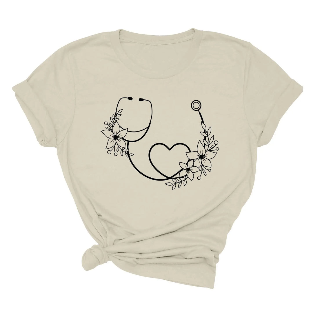 Cute Nurse Shirt - Floral Stethoscope & Healthcare Gift Tee for Women Shirtprintingcenter