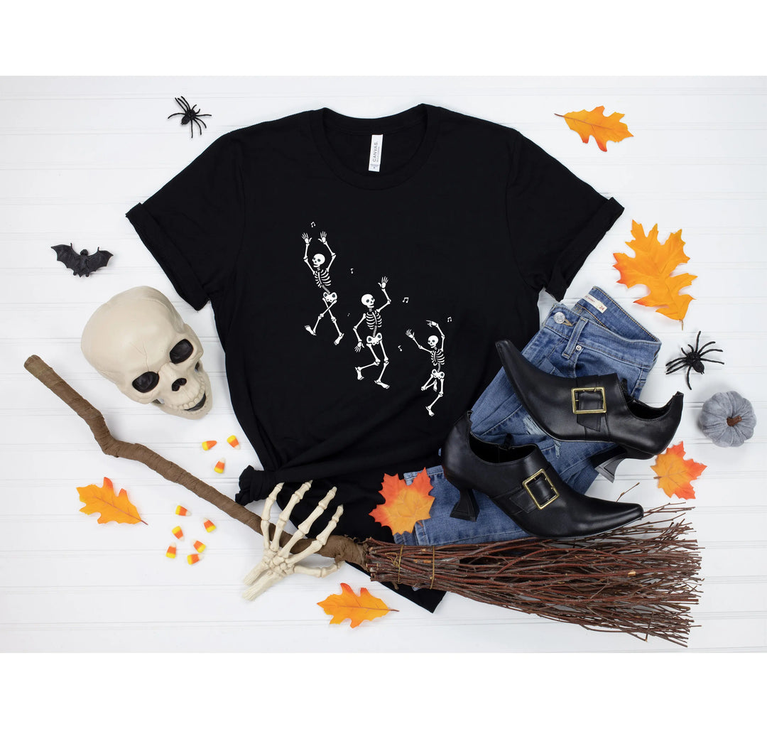 Dancing Skeleton Halloween Party Shirt | Spooky Season Minimalist Fall Tee Shirtprintingcenter