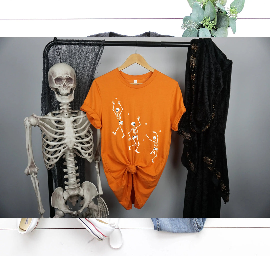 Dancing Skeleton Halloween Party Shirt | Spooky Season Minimalist Fall Tee Shirtprintingcenter