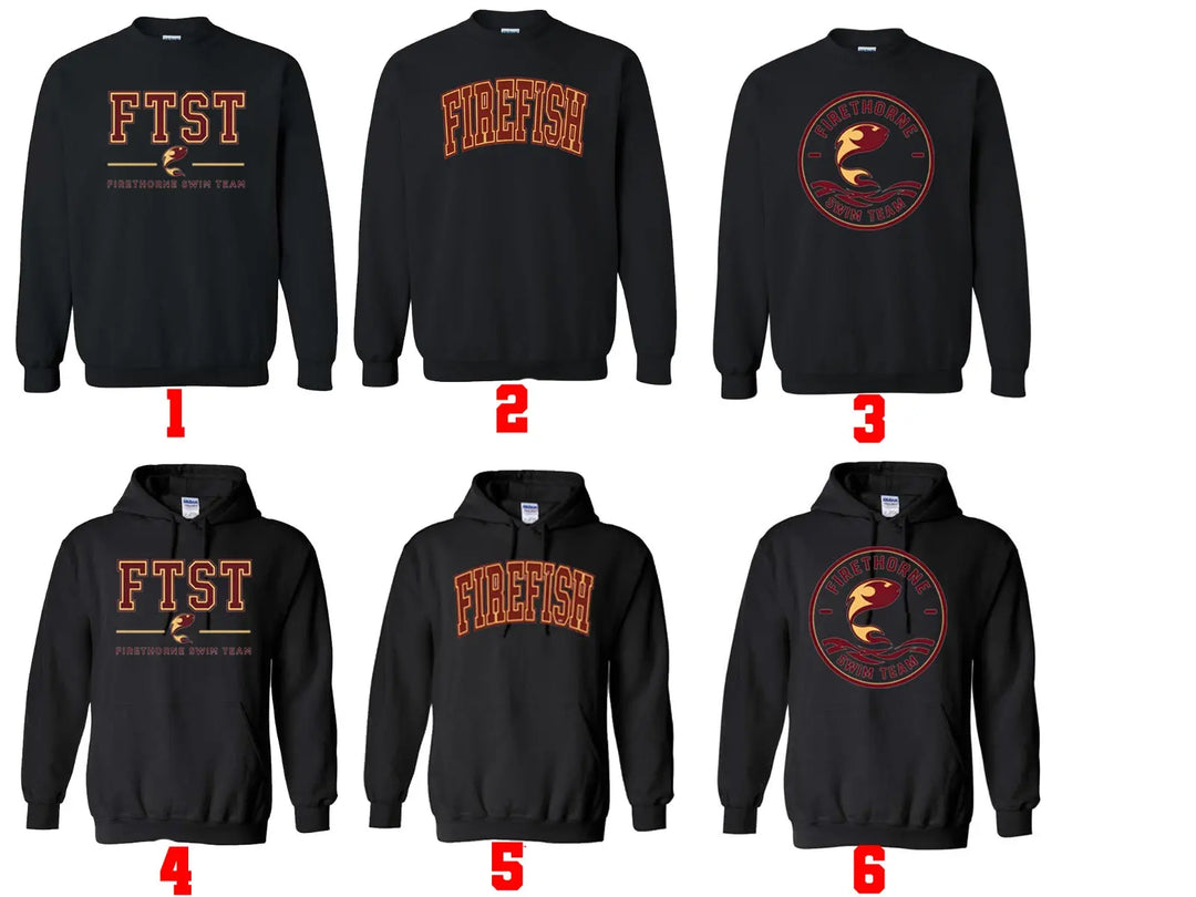 Firethorne Firefish Swim Team Adult and Youth Unisex Sweetshirt and Hoodie