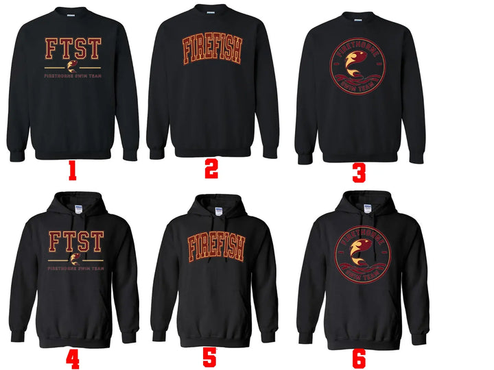 Firethorne Firefish Swim Team Adult and Youth Unisex Sweetshirt and Hoodie