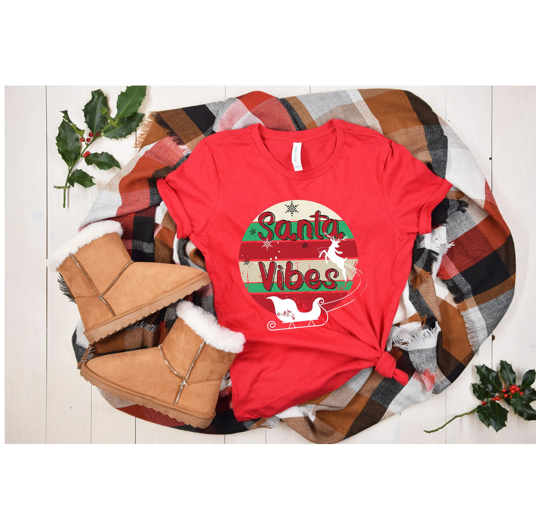 Funny Christmas Shirt | Santa Vibes Retro Santa Claus Tee Shirtprintingcenter