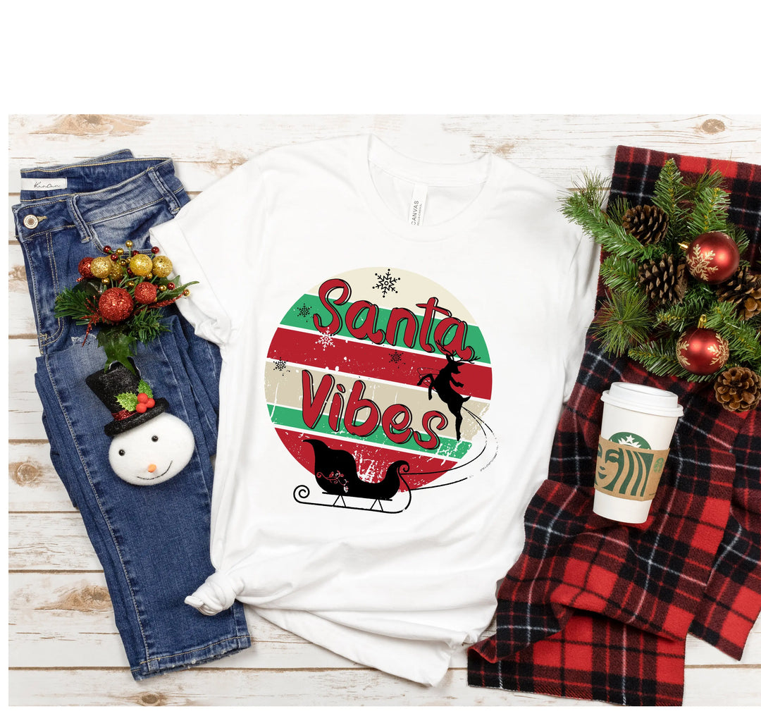 Funny Christmas Shirt | Santa Vibes Retro Santa Claus Tee Shirtprintingcenter