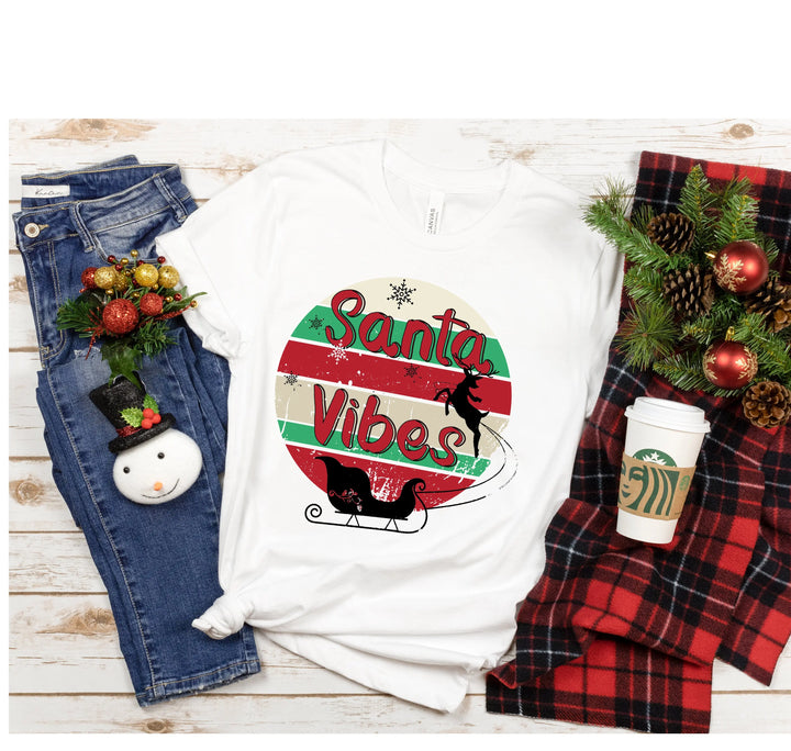 Funny Christmas Shirt | Santa Vibes Retro Santa Claus Tee Shirtprintingcenter