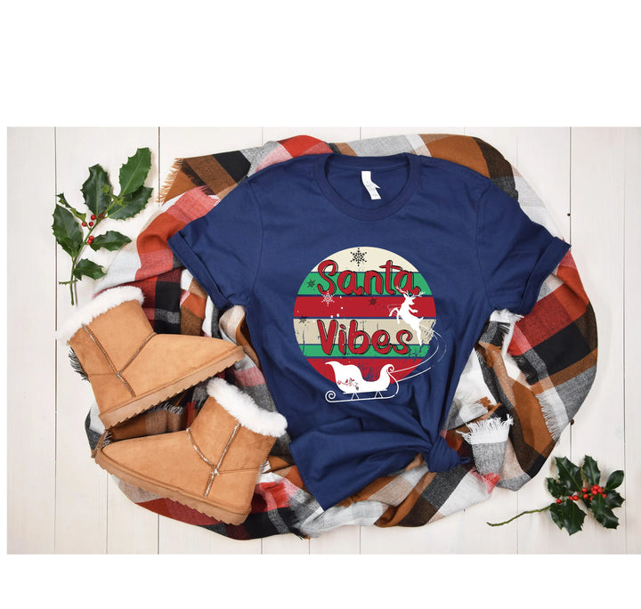 Funny Christmas Shirt | Santa Vibes Retro Santa Claus Tee Shirtprintingcenter