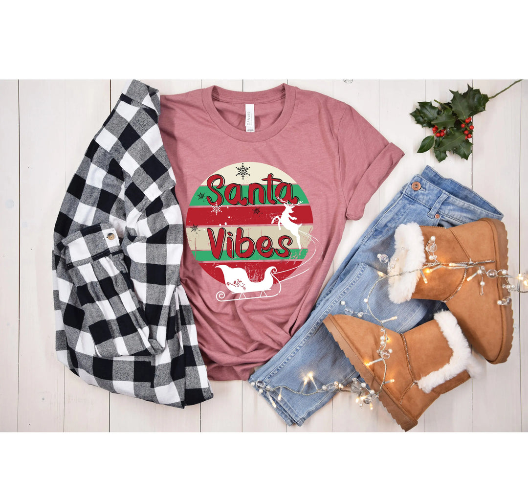 Funny Christmas Shirt | Santa Vibes Retro Santa Claus Tee Shirtprintingcenter