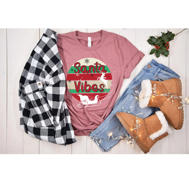 Funny Christmas Shirt | Santa Vibes Retro Santa Claus Tee Shirtprintingcenter