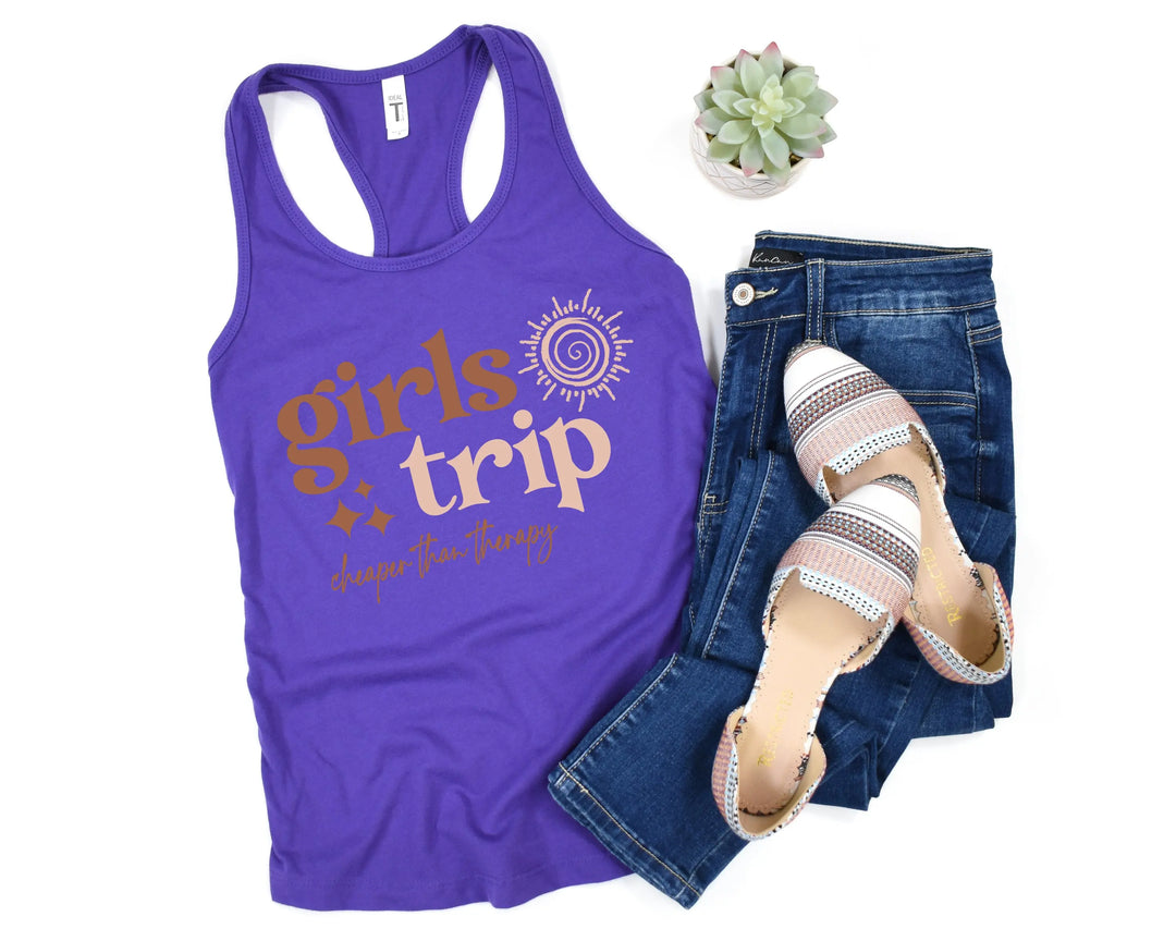 Girls Trip 2025 Tank - Cheaper Than Therapy & Vacation Shirt Shirtprintingcenter