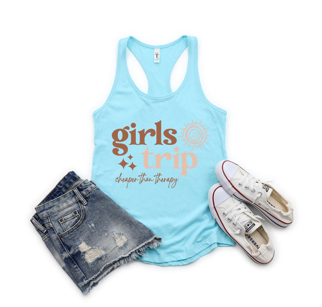 Girls Trip 2025 Tank - Cheaper Than Therapy & Vacation Shirt Shirtprintingcenter