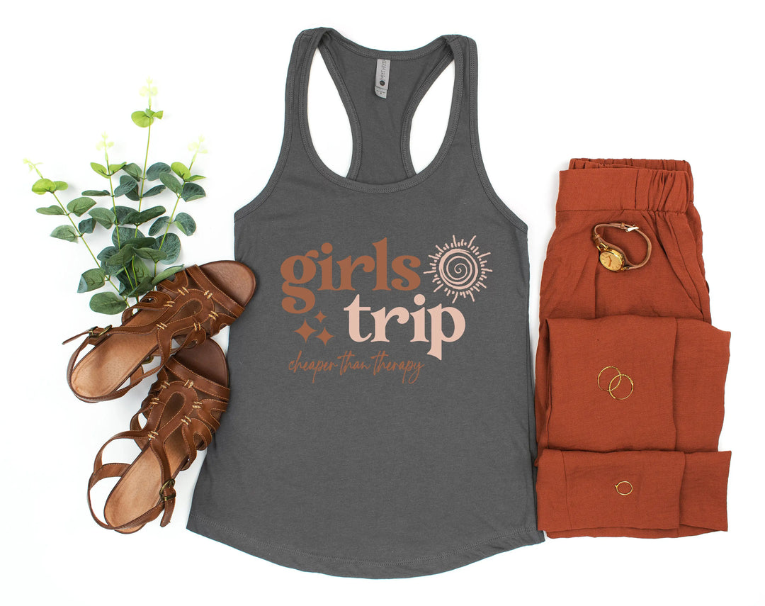 Girls Trip 2025 Tank - Cheaper Than Therapy & Vacation Shirt Shirtprintingcenter