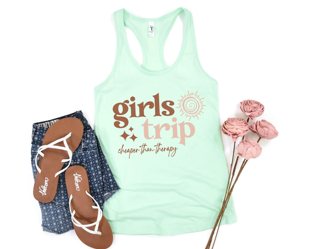 Girls Trip 2025 Tank - Cheaper Than Therapy & Vacation Shirt Shirtprintingcenter