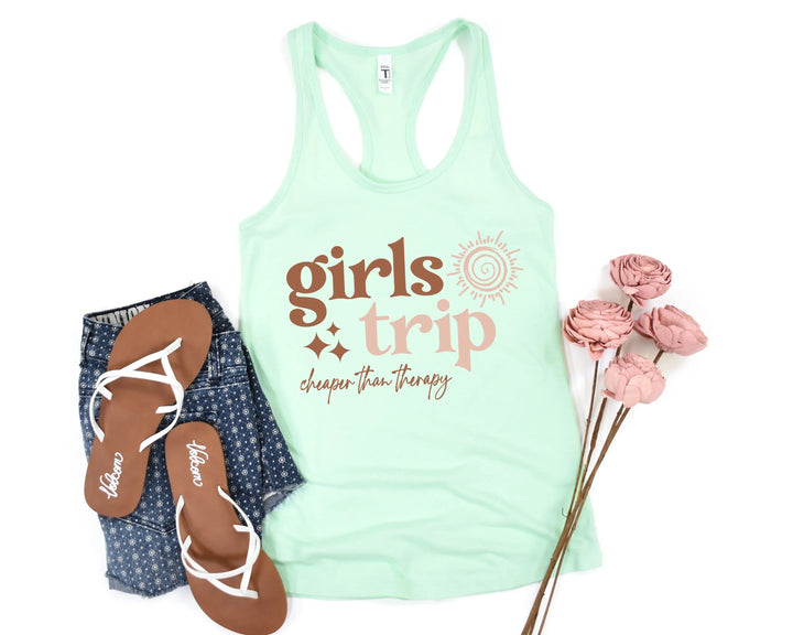 Girls Trip 2025 Tank - Cheaper Than Therapy & Vacation Shirt Shirtprintingcenter