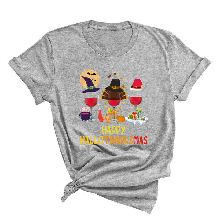 Happy HalloThanksMas Wine Shirt | Funny Holiday Shirt Shirtprintingcenter